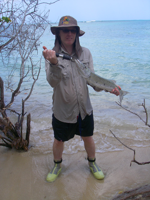 This is typical of the barracuda that took our small  Angel Kiss lures.  Note the 'grip' tool in action - reassuring.