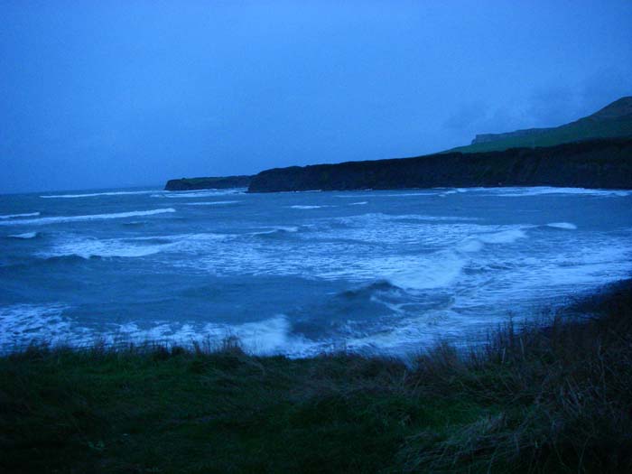 Kimmeridge Bay in a howling SW blow.  Too rough even to venture along the beach.
