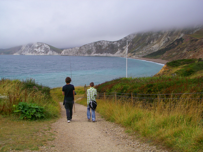 Ben and James on their way down to Worbarrow beach.
